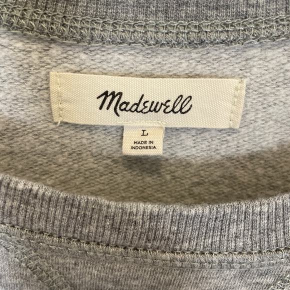 Madewell Raglan Fleece Pullover Top in Medium Gray Cotton Modal L - Picture 3 of 5